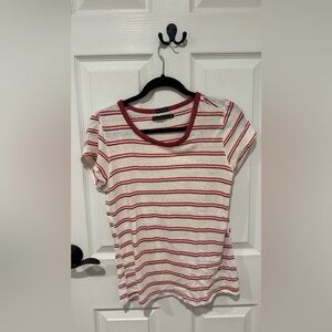 Abercrombie & Fitch Red and White Striped Tee Womens